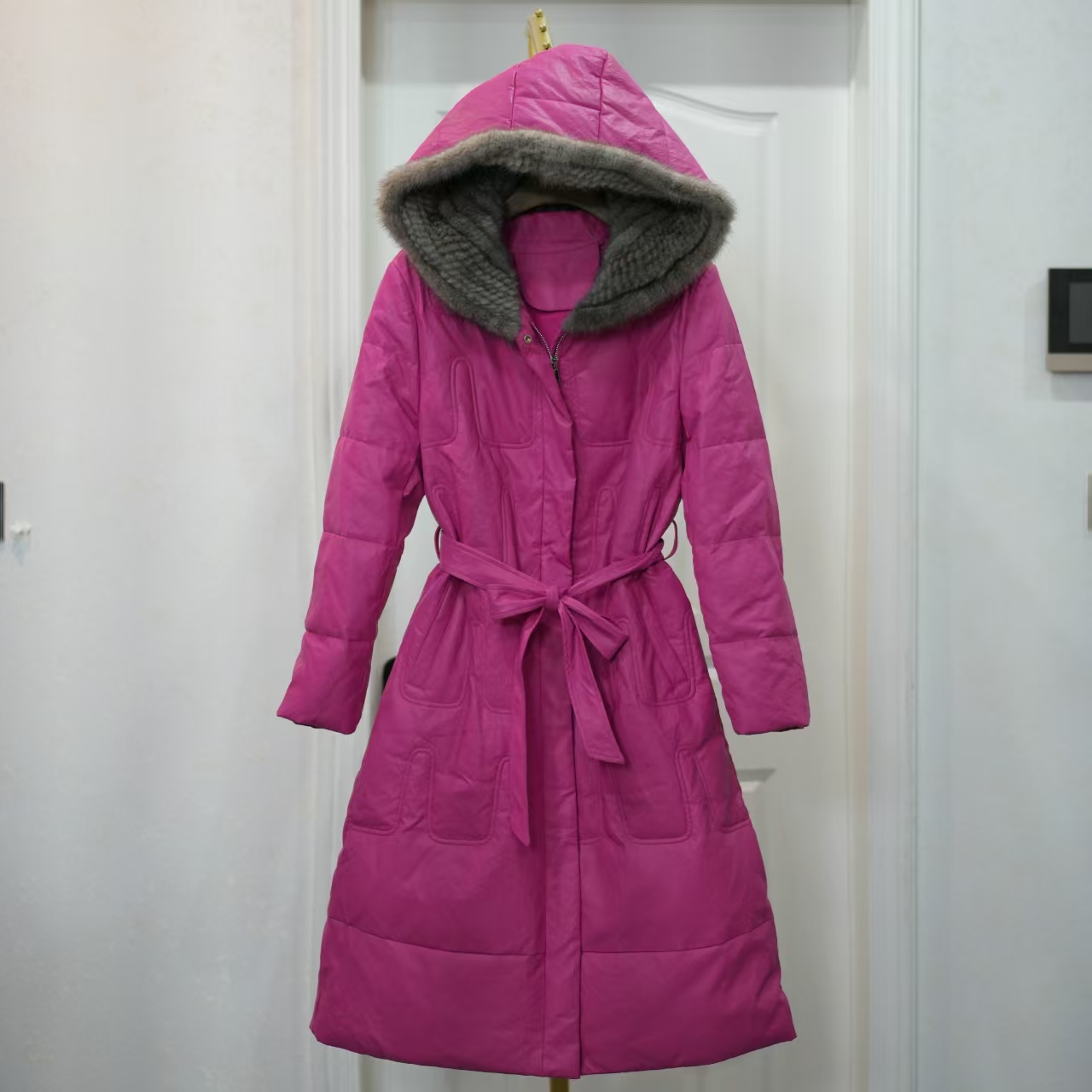 【蓉蓉专属】F38海宁水貂毛领澳皮羽绒长款显瘦外套