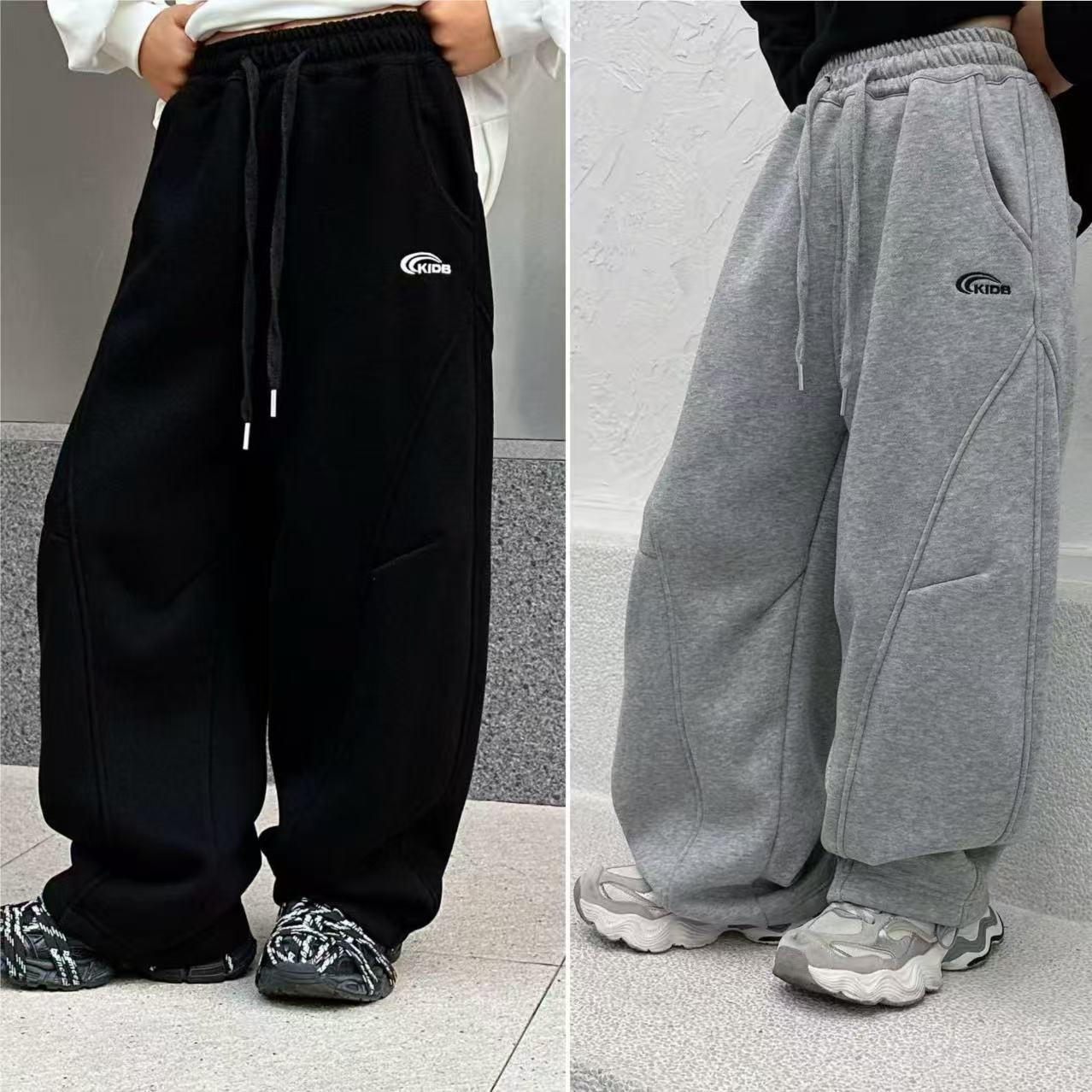 嘟妈童装 2025儿童冬季休闲加绒长裤男童加厚卫裤5015