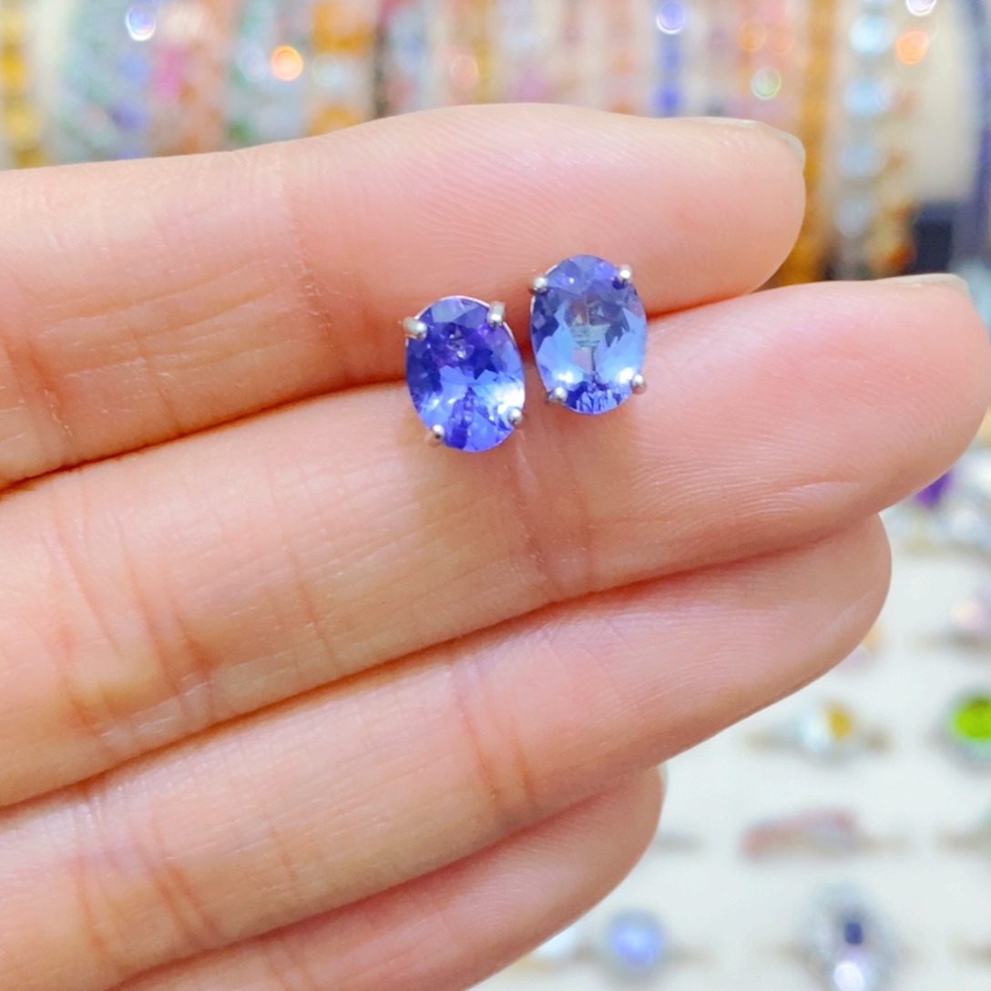 坦桑石耳饰银S925镶嵌