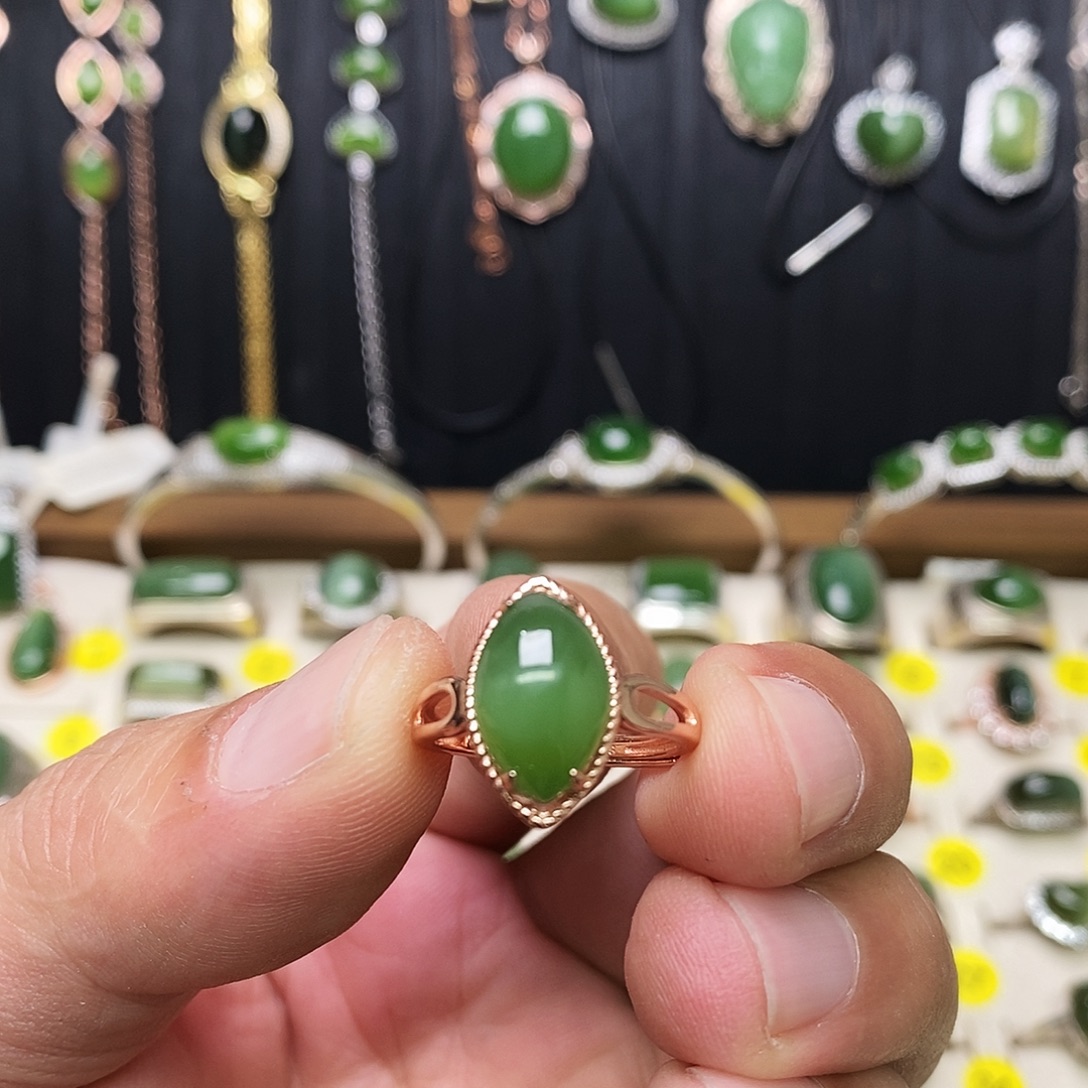 和田玉（碧玉）银S925镶嵌戒指