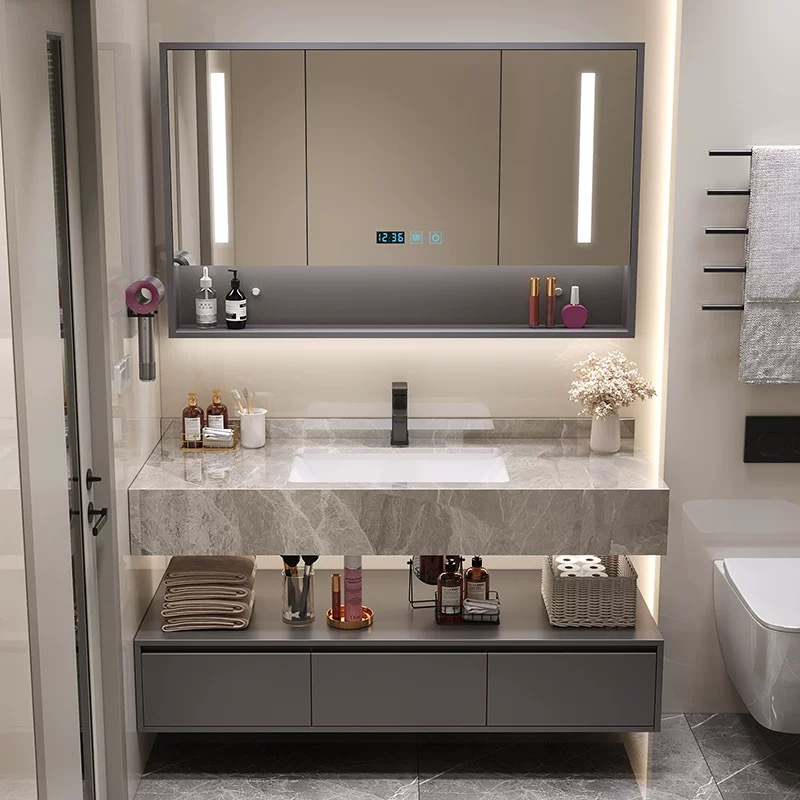 轻奢风岩板无缝一体盆分体式浴室柜卫生间洗漱台洗手盆