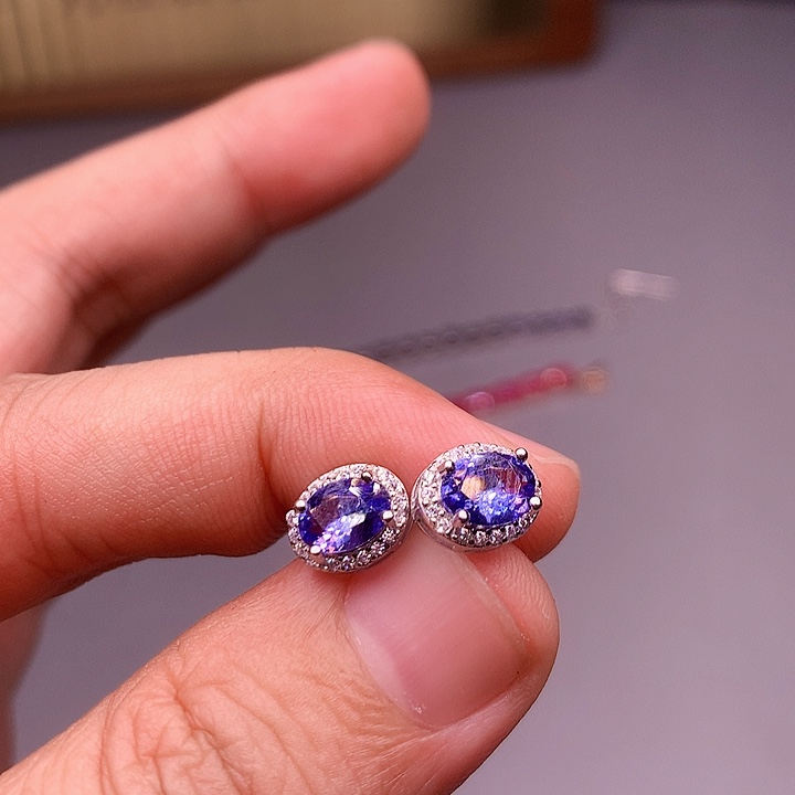 坦桑石耳饰银S925镶嵌