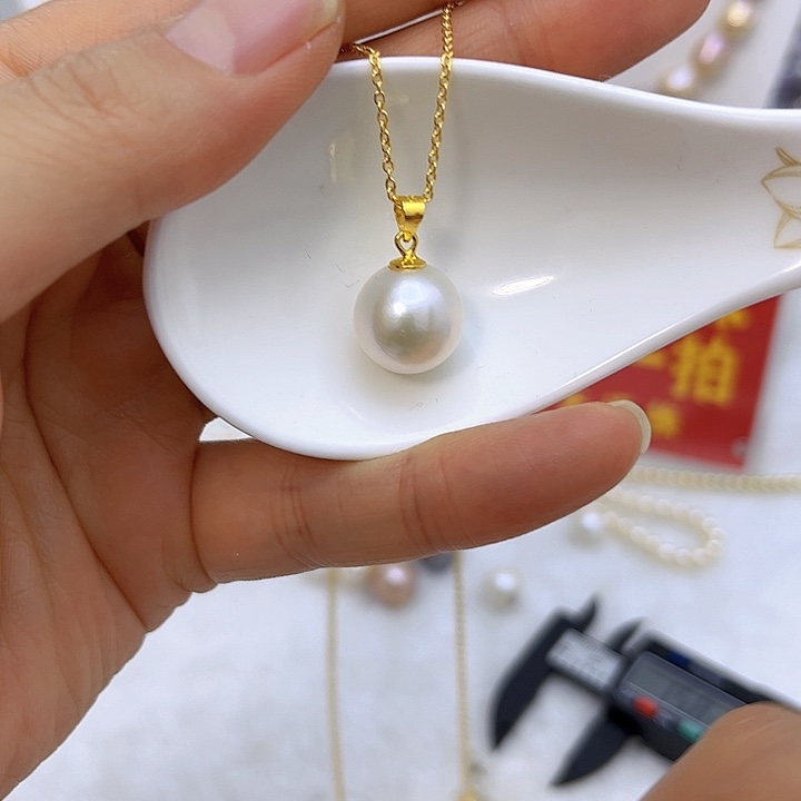银S925镶嵌淡水珍珠白珠金色瓜子扣