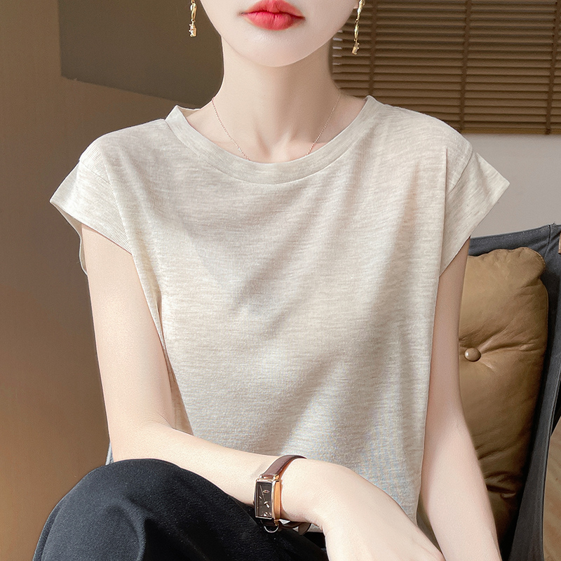 轻薄柔软莱赛尔天丝短袖t恤女夏季新款宽松温柔纯色清凉面膜上衣
