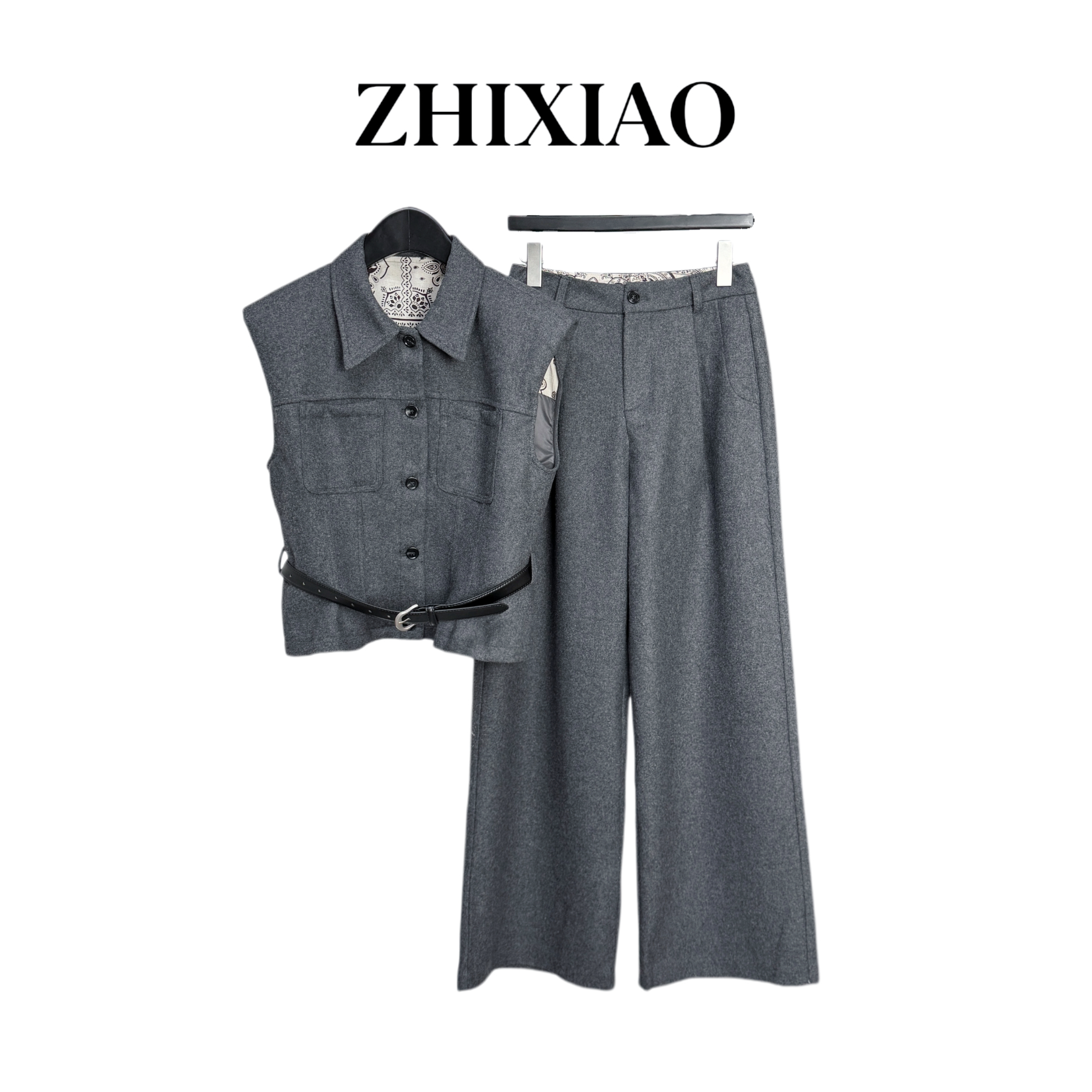 【ZHIXIAO】秋冬新款：翻领马甲套装36152