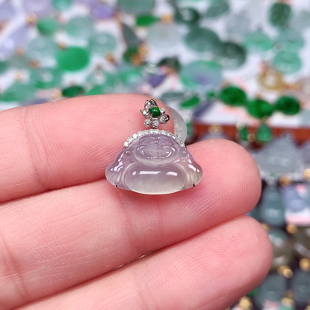 翡翠颈饰18K金镶嵌天然翡翠A货