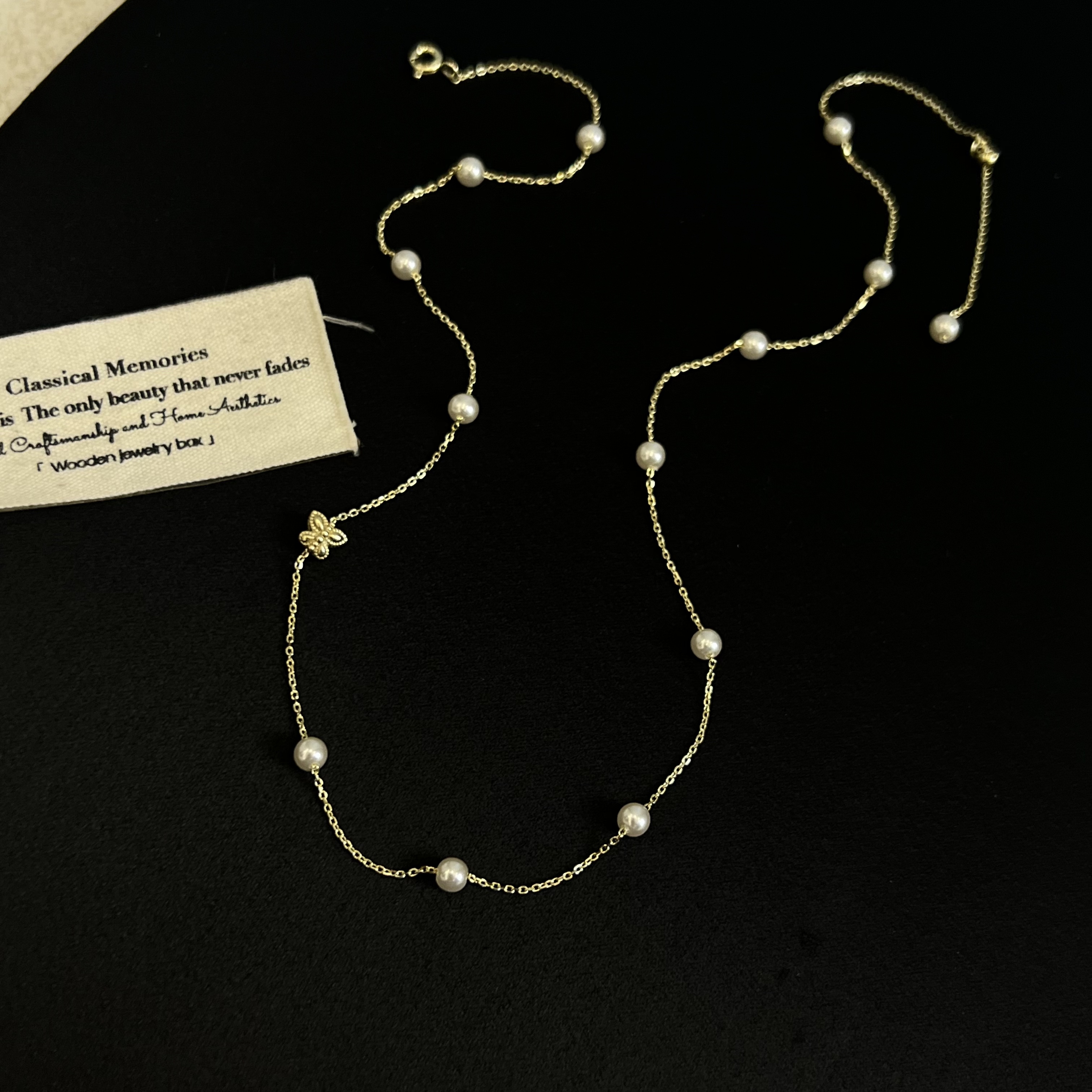 坠链均925银锆石 【交珠金蝶】小蝴蝶珠珠项链1313