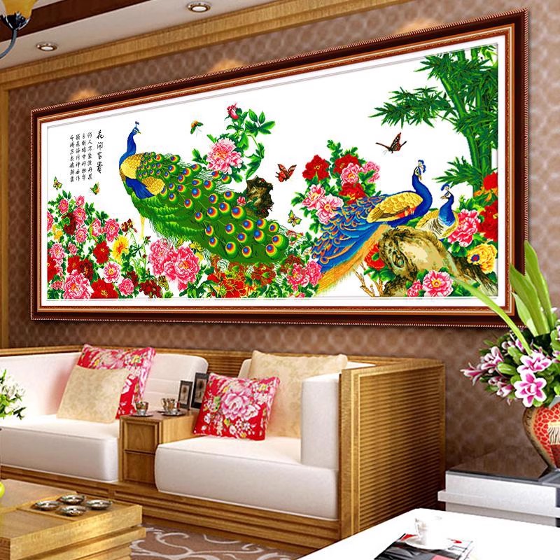 纯手工十字绣成品花开富贵孔雀牡丹富贵祯祥富贵荣华客厅画绣好的