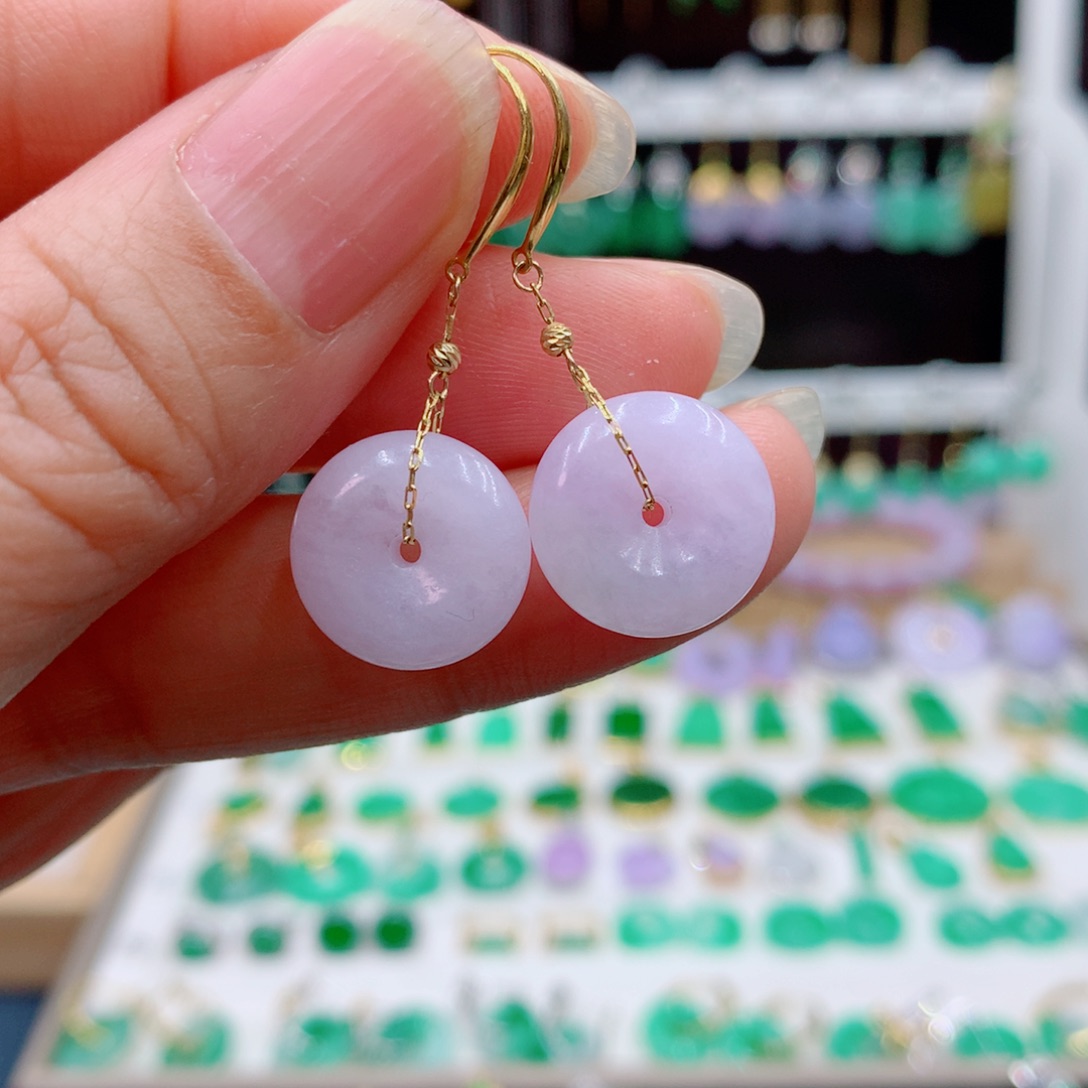 翡翠耳饰18K金镶嵌的