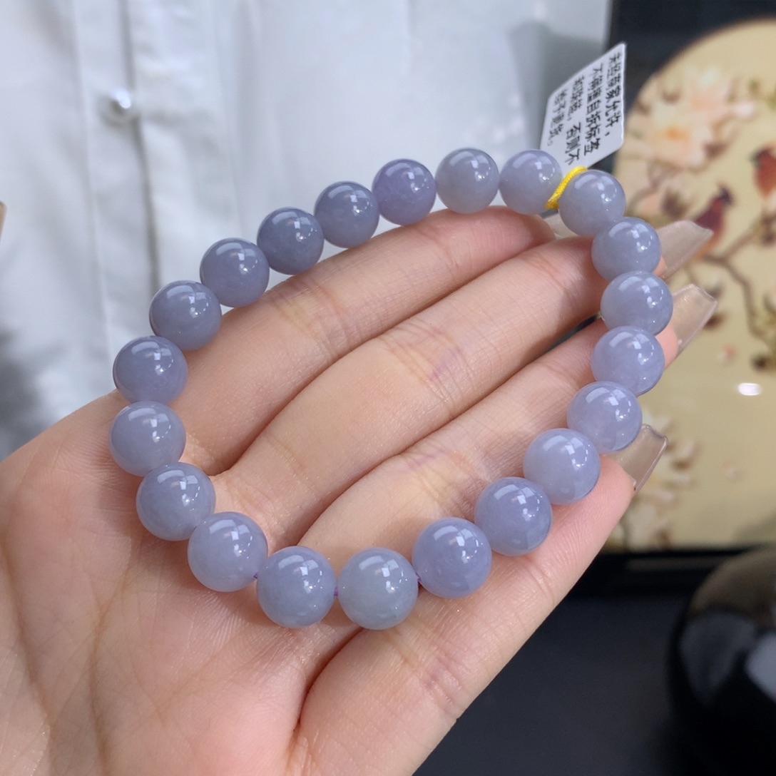 翡翠手链未镶嵌卡9.0冰润烟紫底