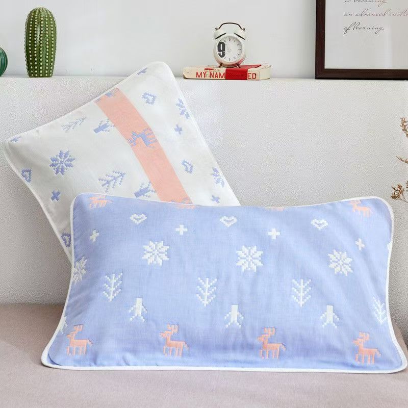 【麋鹿枕巾】52*78cm纯棉加厚多层纱布色织提花枕巾一对装