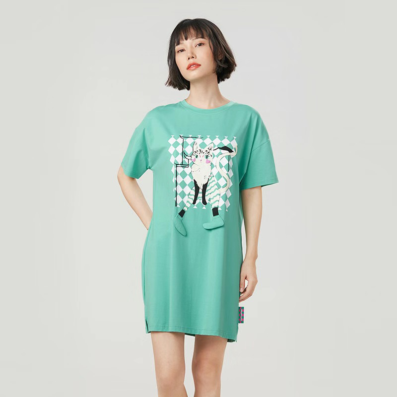 丽人新款】凉感无尘棉卡通休闲短袖睡裙LH36B6