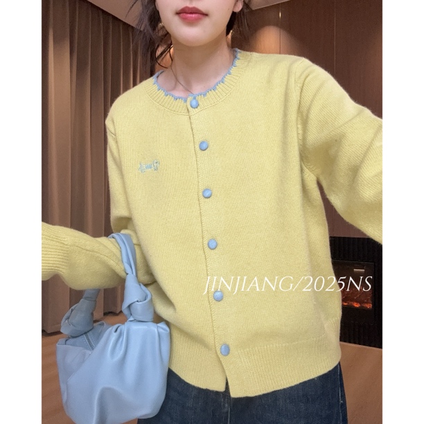 ROUSI【花边小狗】秋冬羊毛温柔减龄刺绣休闲宽松短款针织开衫上衣