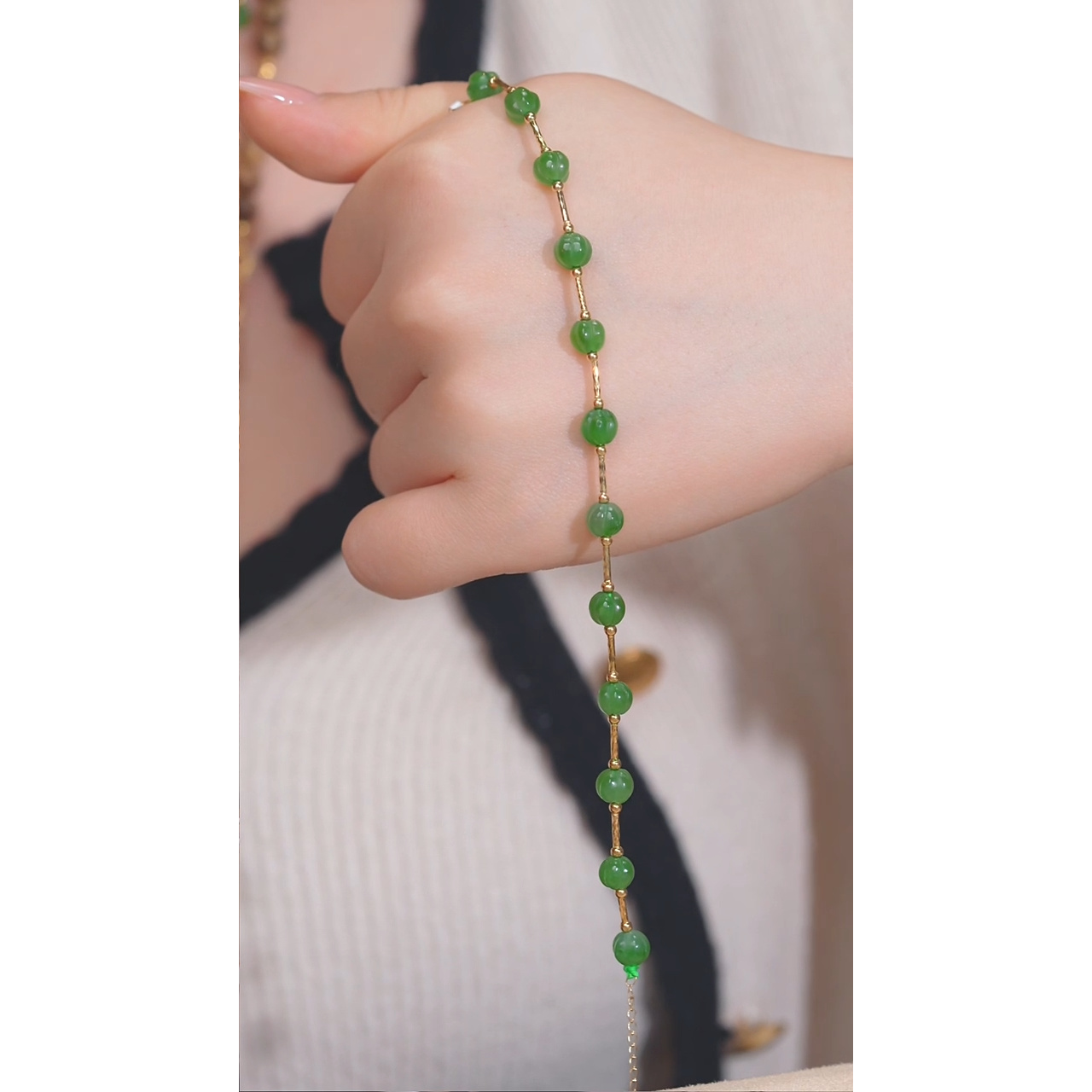 和田玉手链18K金镶嵌@@W6011