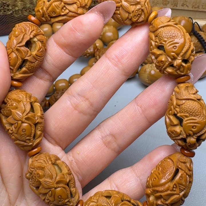 橄榄核手串/手链鱼戏莲花