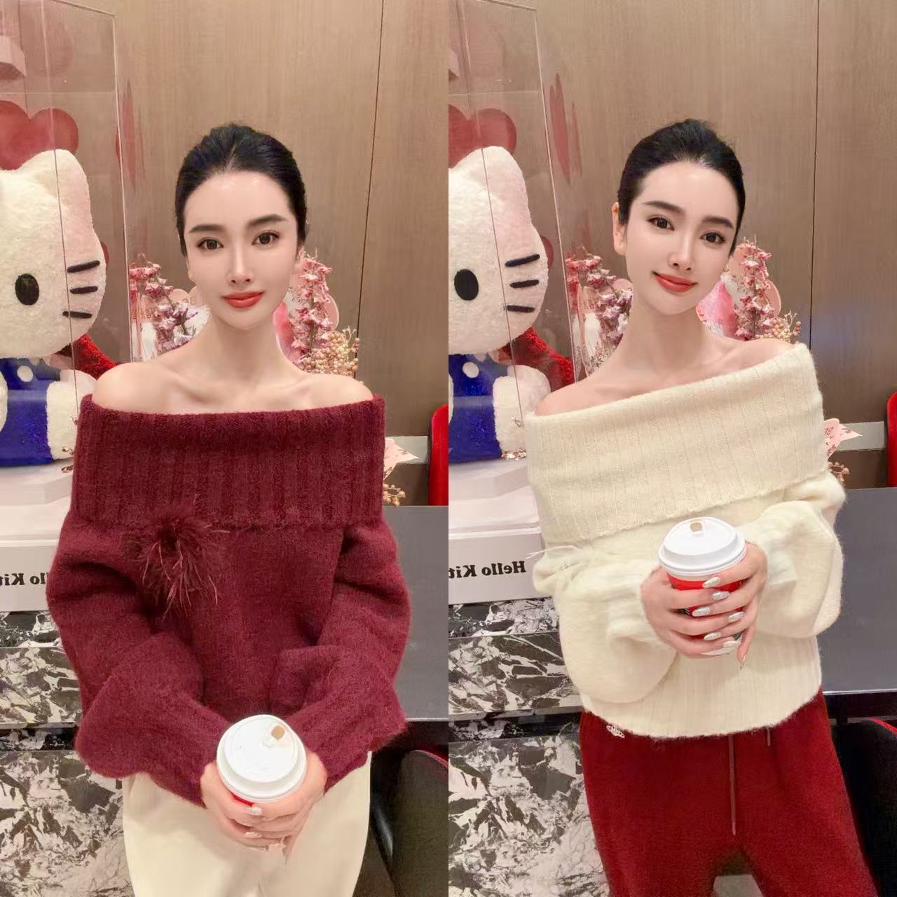 DL乐乐家【昭昭如愿】冬季新款一字领穿搭保暖百搭韩版时尚减龄毛衣