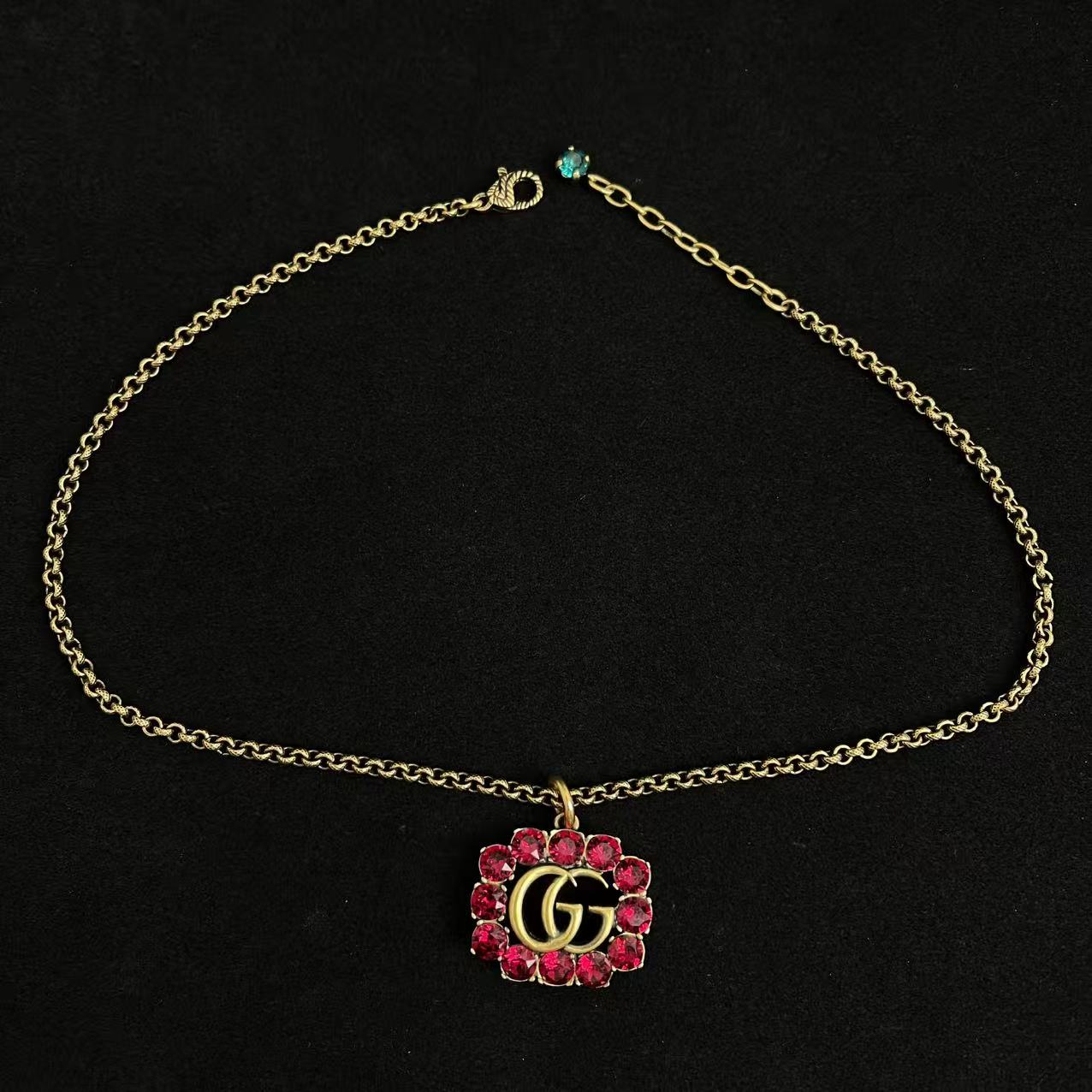 95新 GUCCI/古驰 Gucci/古驰双Ｇ仿水晶做旧复古项链