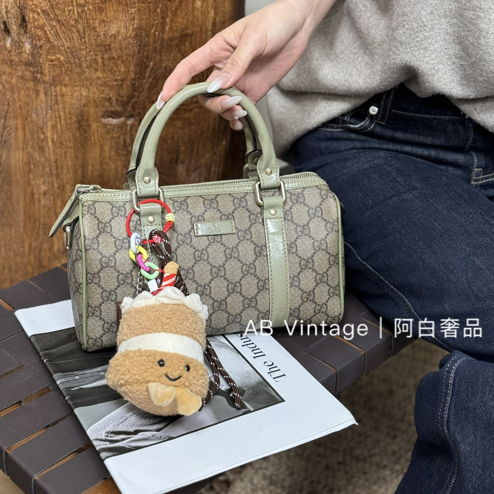 95新 GUCCI/古驰 阿白奢品/古驰 老花波士顿手提包