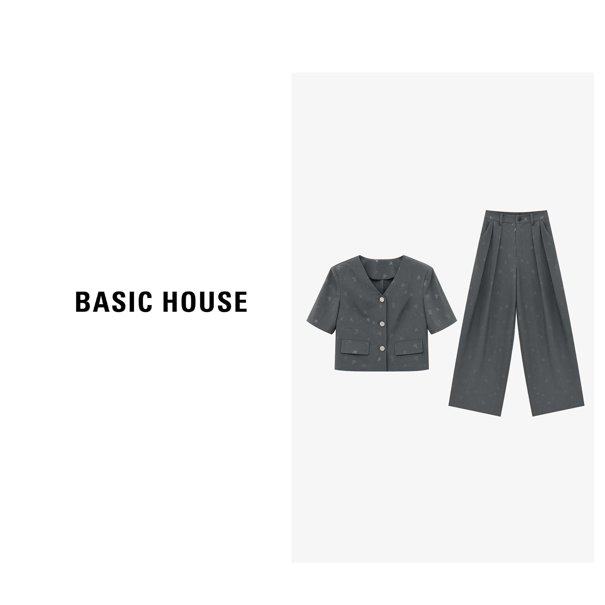 Basic House/百家好春夏新款浪漫蝴蝶印花西装套装-B0625B5AKG2