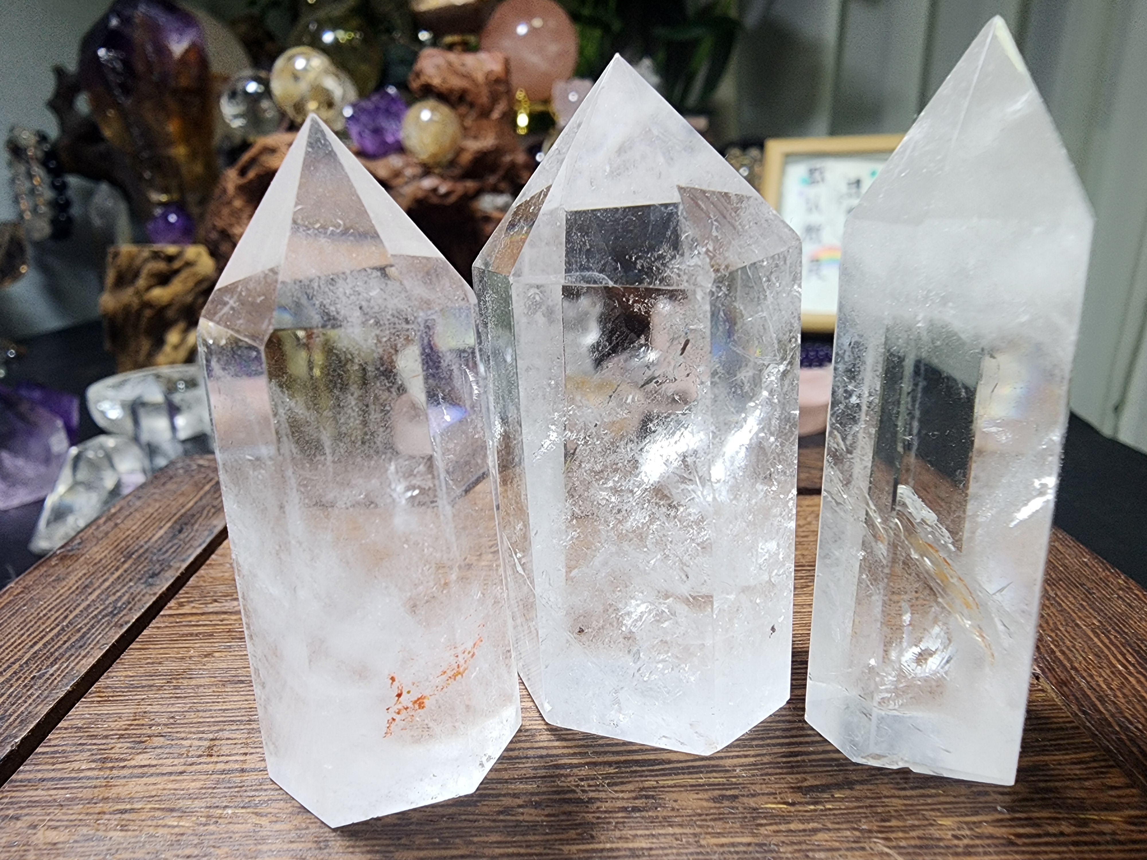 白水晶柱天然水晶能量聚气净化云气冰透水晶六棱柱原石装饰摆件