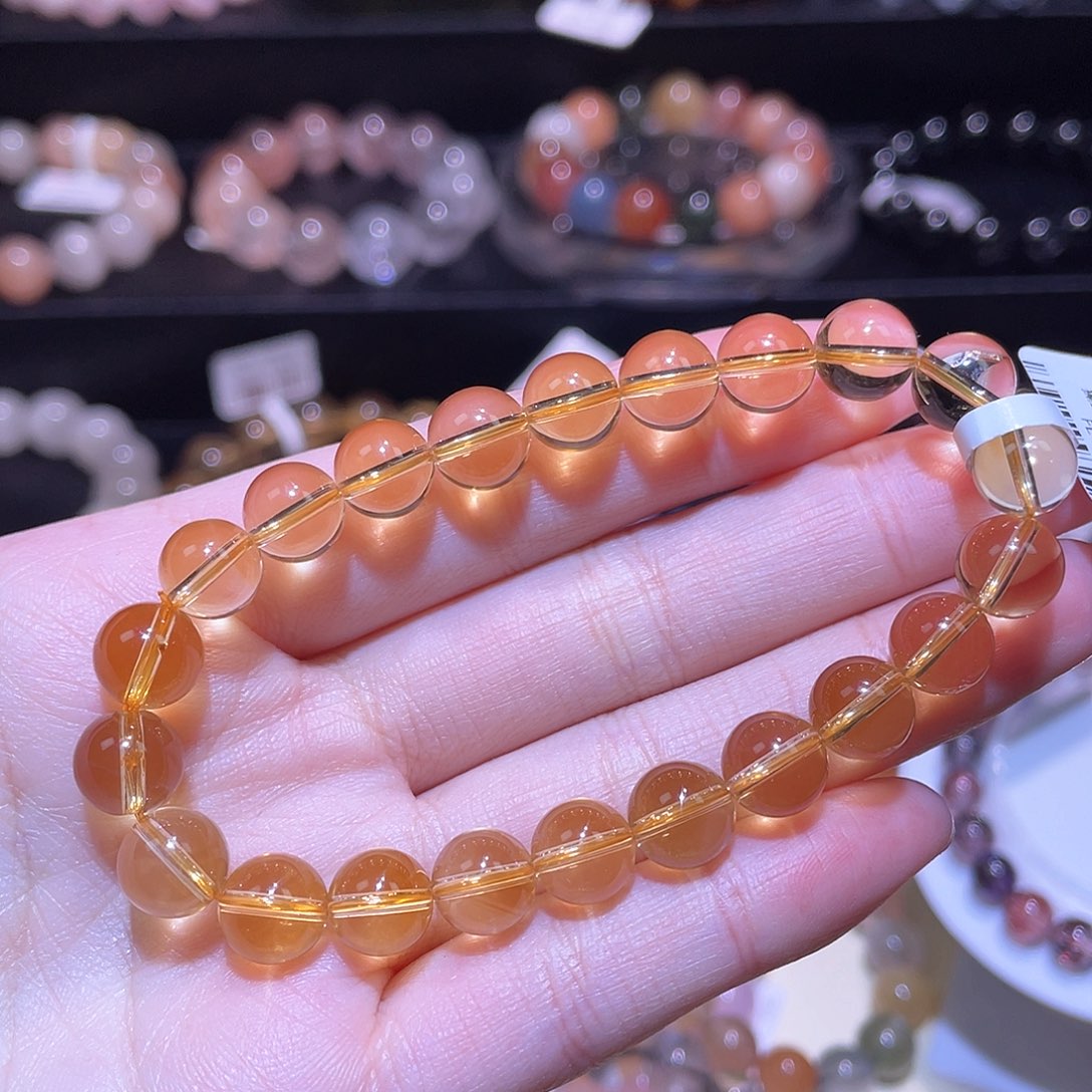 水晶手链未镶嵌黄水晶手链，晶体通透8.8