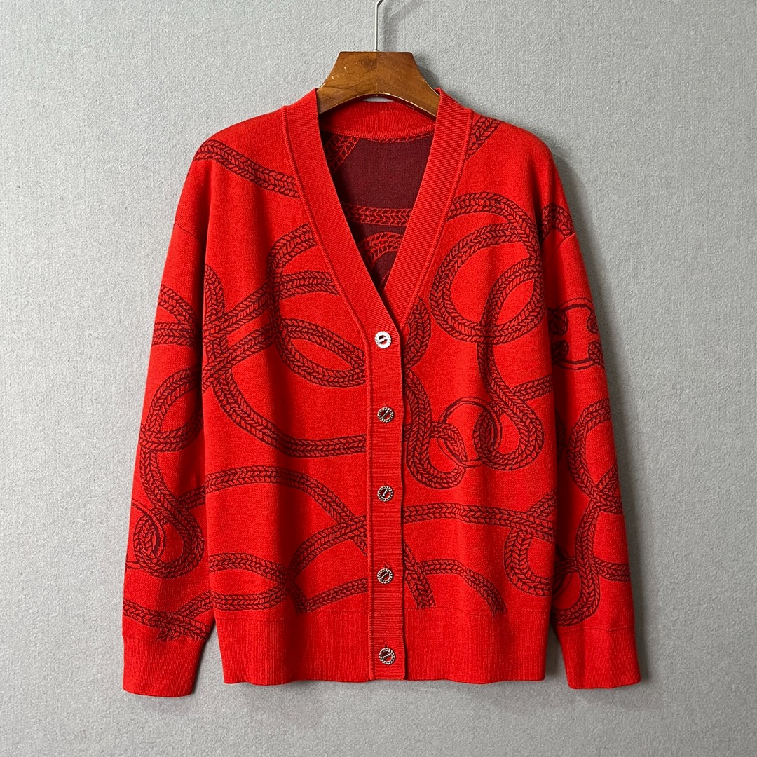 欧美轻奢真丝羊毛V领宽松大码显瘦百搭长袖开衫厚款双色外套上衣