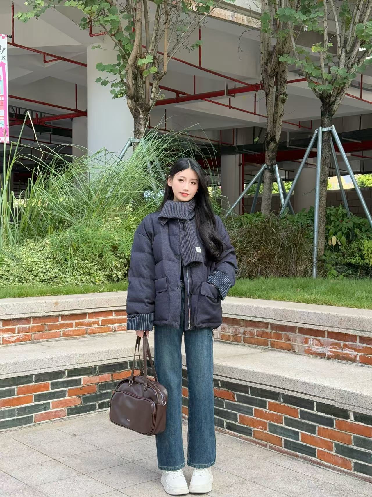 圆领轻薄韩版情侣拉链百搭秋冬简约格子潮流女厚款外套冬季