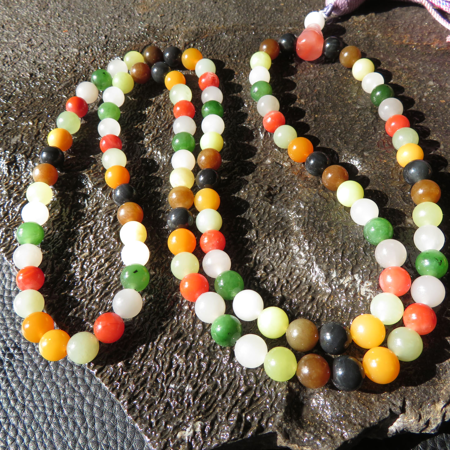 和田玉多宝8mm圆珠项链多圈手链多彩玉石串珠 女款百搭复古风首饰