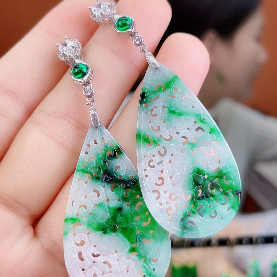 翡翠银S925镶嵌耳饰