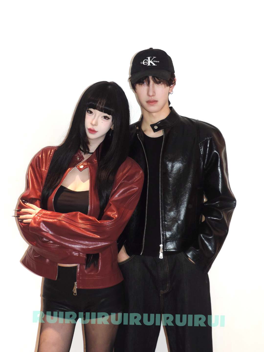 【RUI】现货时尚帅气PU皮衣早秋新款长袖复古机车风外套女D0176