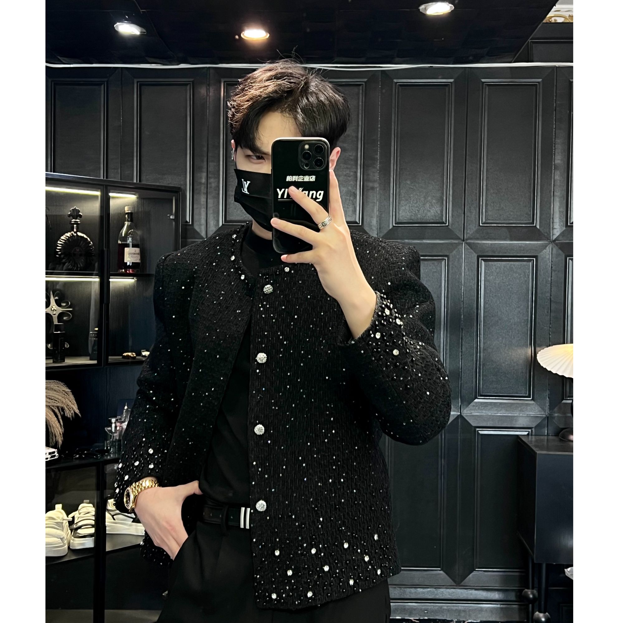 YIHANG 26新品【秋冬】轻奢定制呢子刺绣珍珠满天星小香夹克男9101