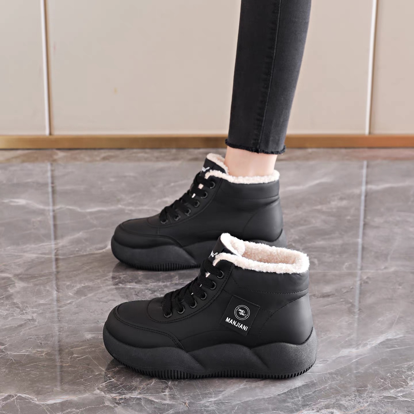 【加棉板鞋】女生秋新款高帮加绒休闲板鞋老爹鞋XQ356-1