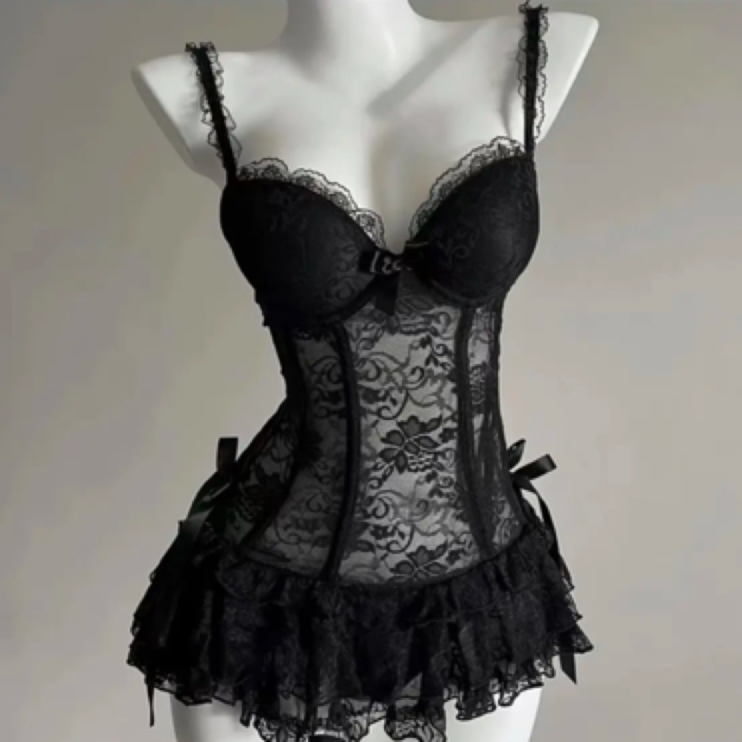 蕾丝聚拢显瘦遮肉睡衣马甲吊带内搭睡裙