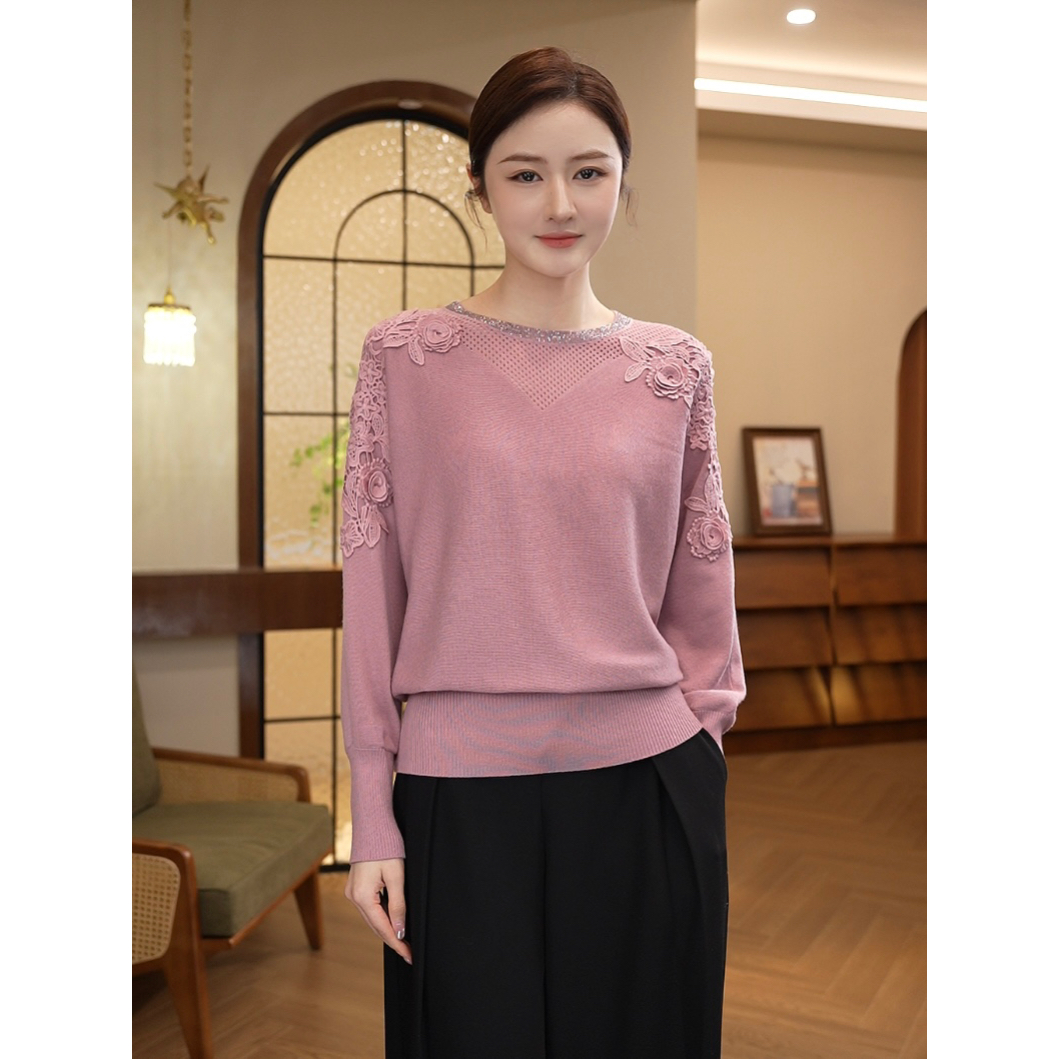 2025秋冬新款【QQ-1228JR】含绵羊毛长袖奶雾粉针织打底衫套头毛衣