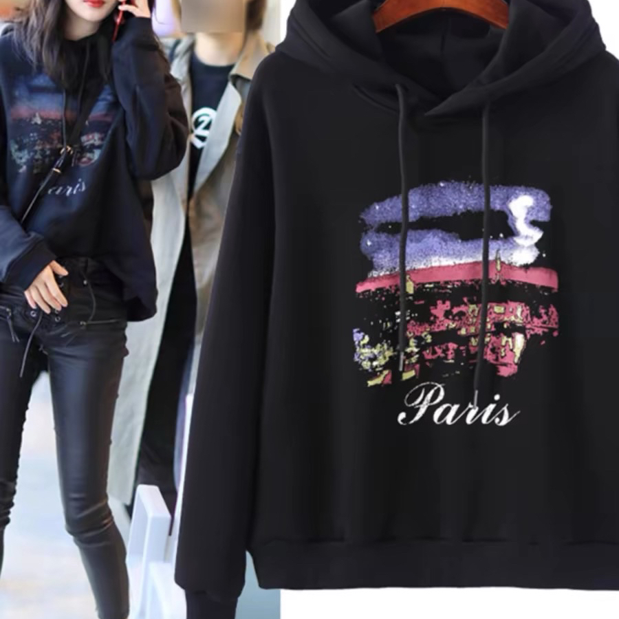 【怡龙】YILONG加绒加厚套头长袖常规连帽中长款卫衣女装韩版短款