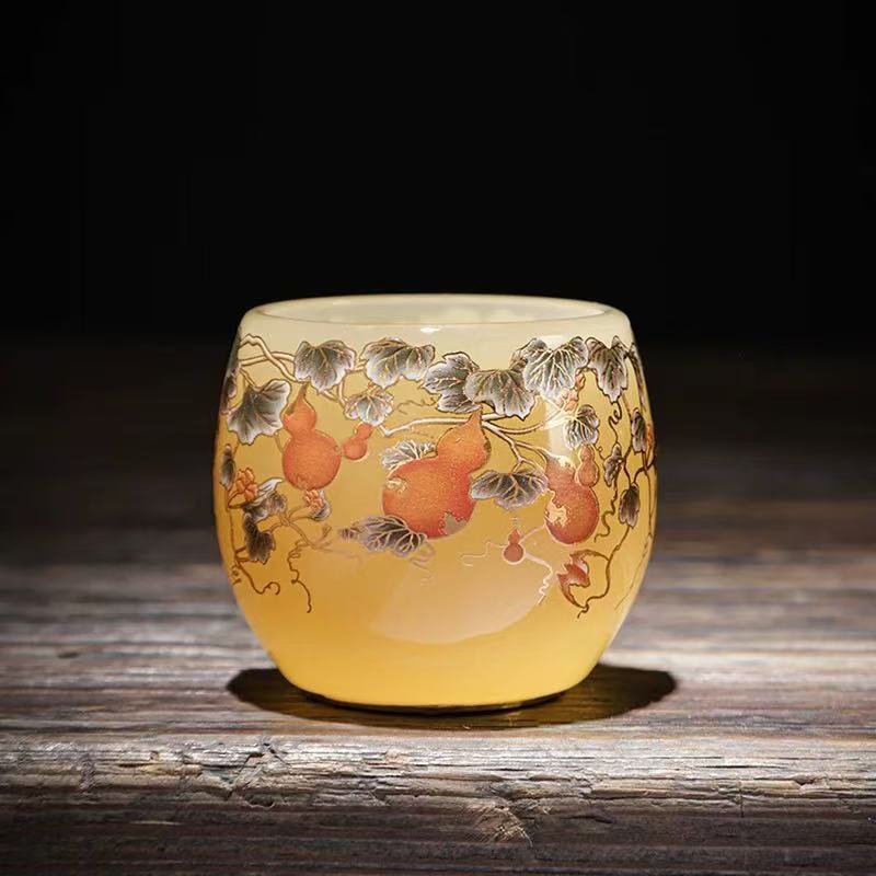 官方正品《葫芦万代》琥珀黄琉璃主人杯