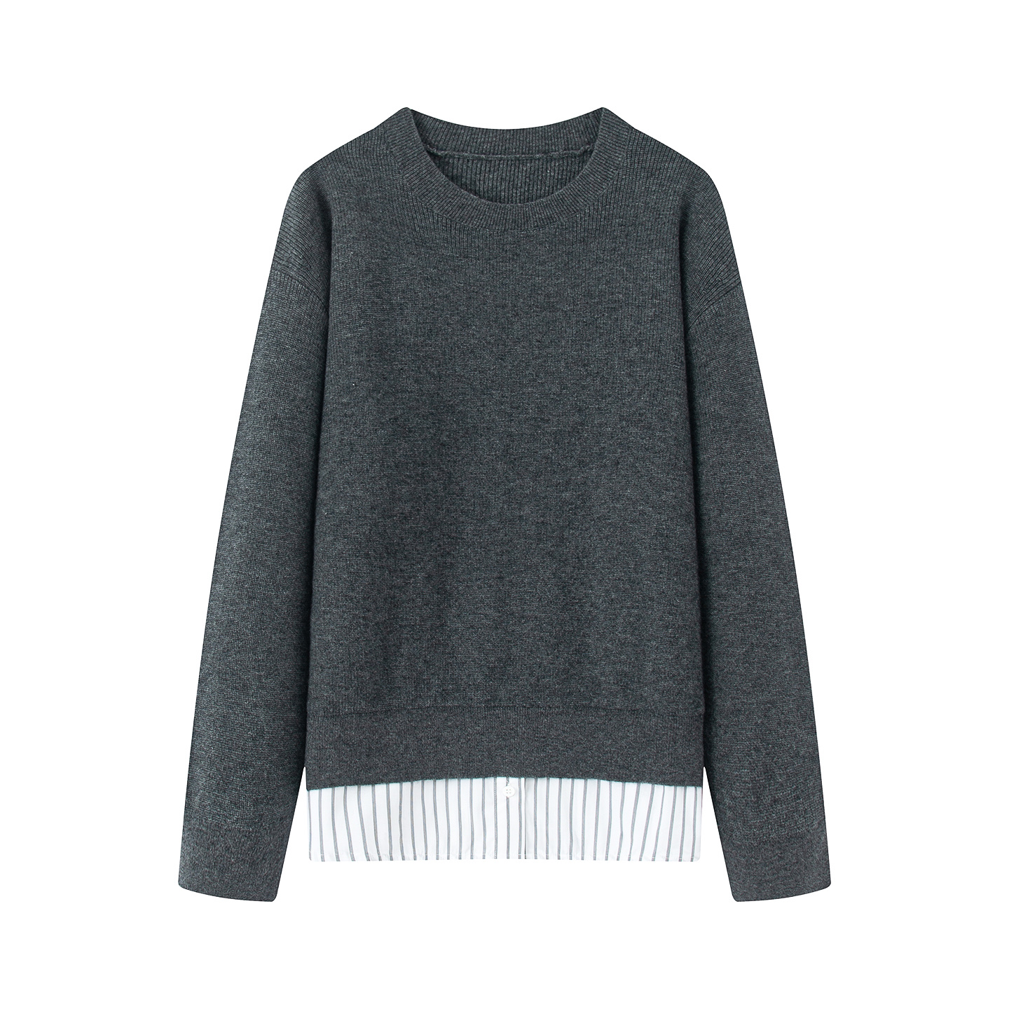 迪2025冬新款时尚圆领假两件拼接针织衫毛衣女上衣7790