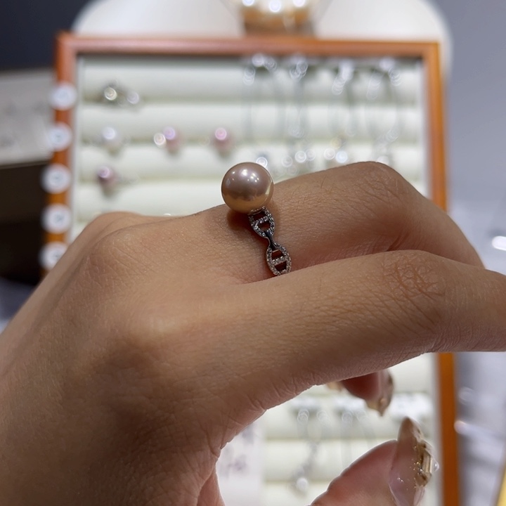 戒指银S925镶嵌淡水珍珠