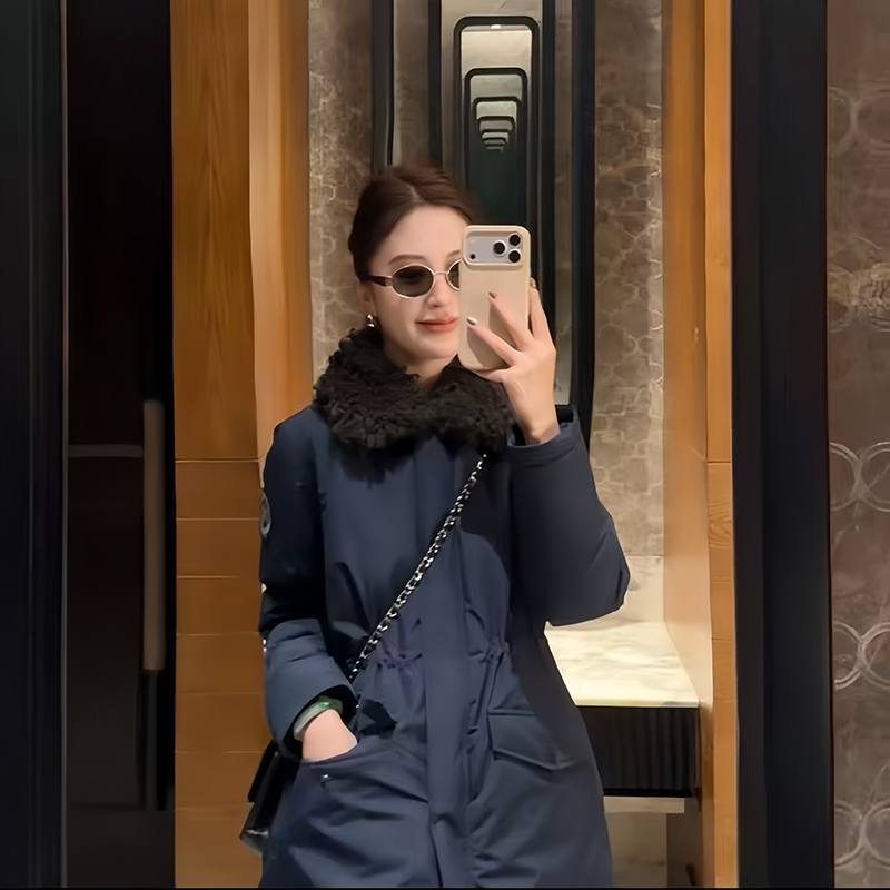 “洛蒙街区”90白鹅绒服女加绒加厚款宽松羽绒服中长款抽绳收腰冬季