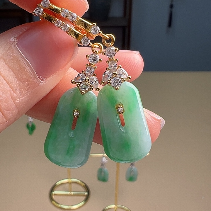 翡翠耳饰银S925镶嵌耳饰