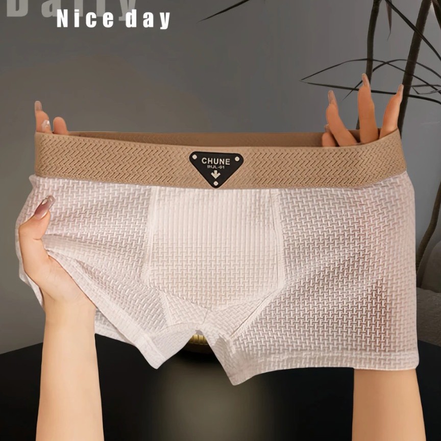 【推荐】新款冰丝男士内裤男春夏凉感透气角裤压纹纯色中腰男款四角