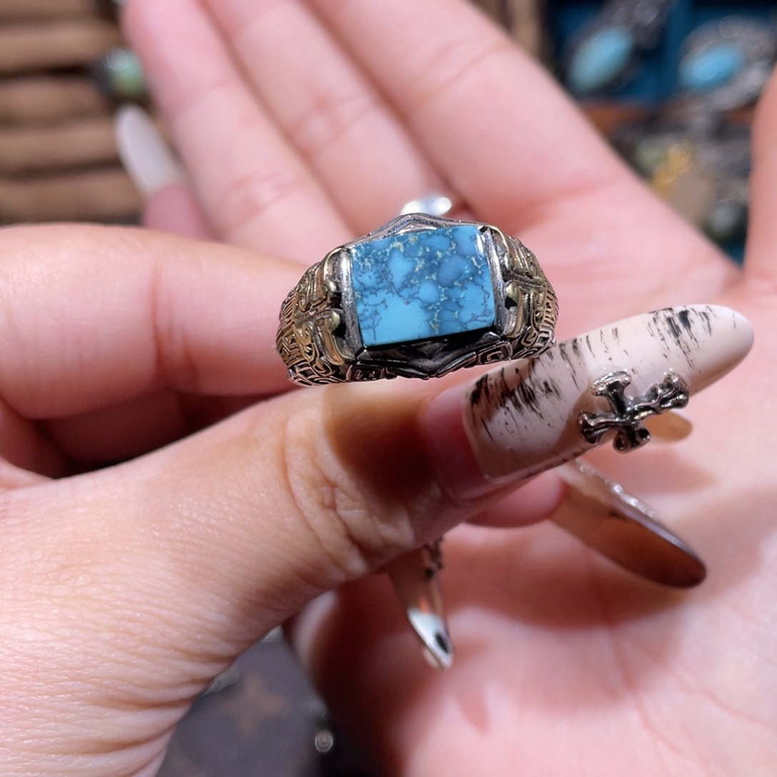 战***士绿松石银S925镶嵌戒指戒指