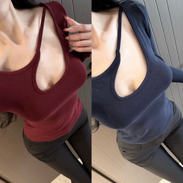 Mermaid人鱼珺 攻心大美女2.0斜肩镂空长袖T恤女修身低领