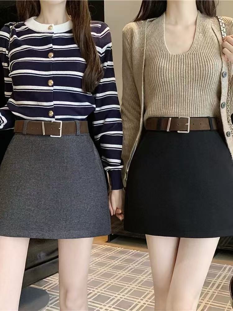 灰色毛呢半身裙女冬季加厚修身显瘦包臀裙辣妹风防走光直筒a字裙