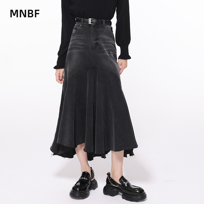 曼诺比菲商场同款春季高腰显瘦牛仔半身裙鱼尾裙女MFBQ111231
