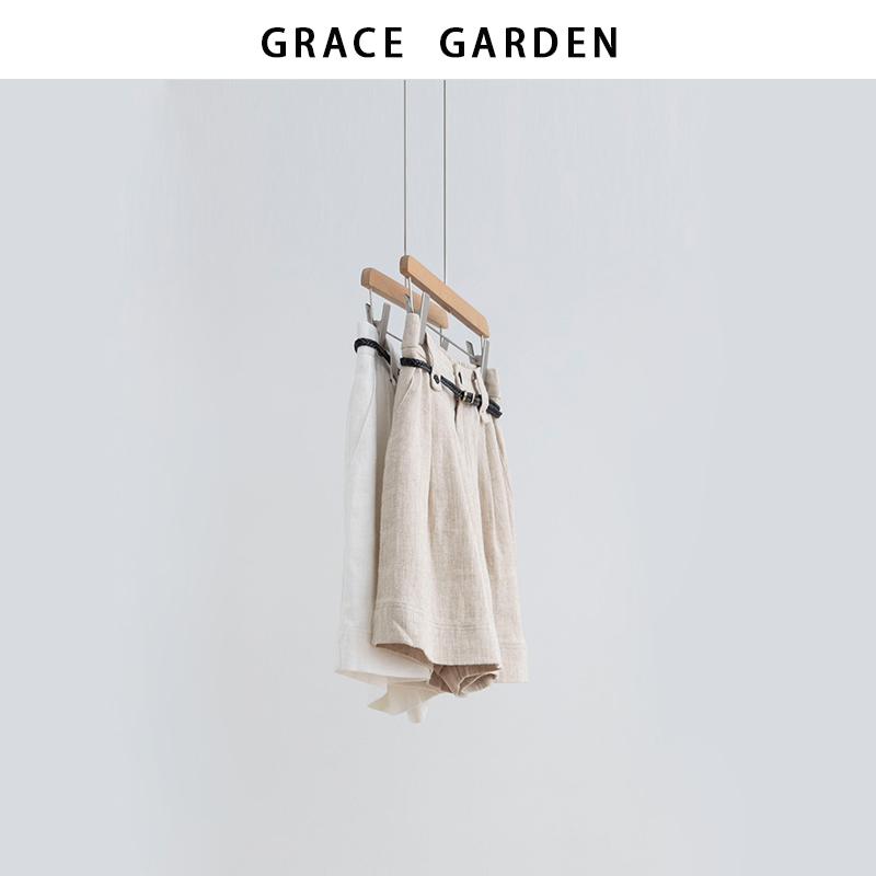 GRACE GARDEN【老钱麻裤！顶配版】配腰带亚麻高腰A字短裤XXK5E2406
