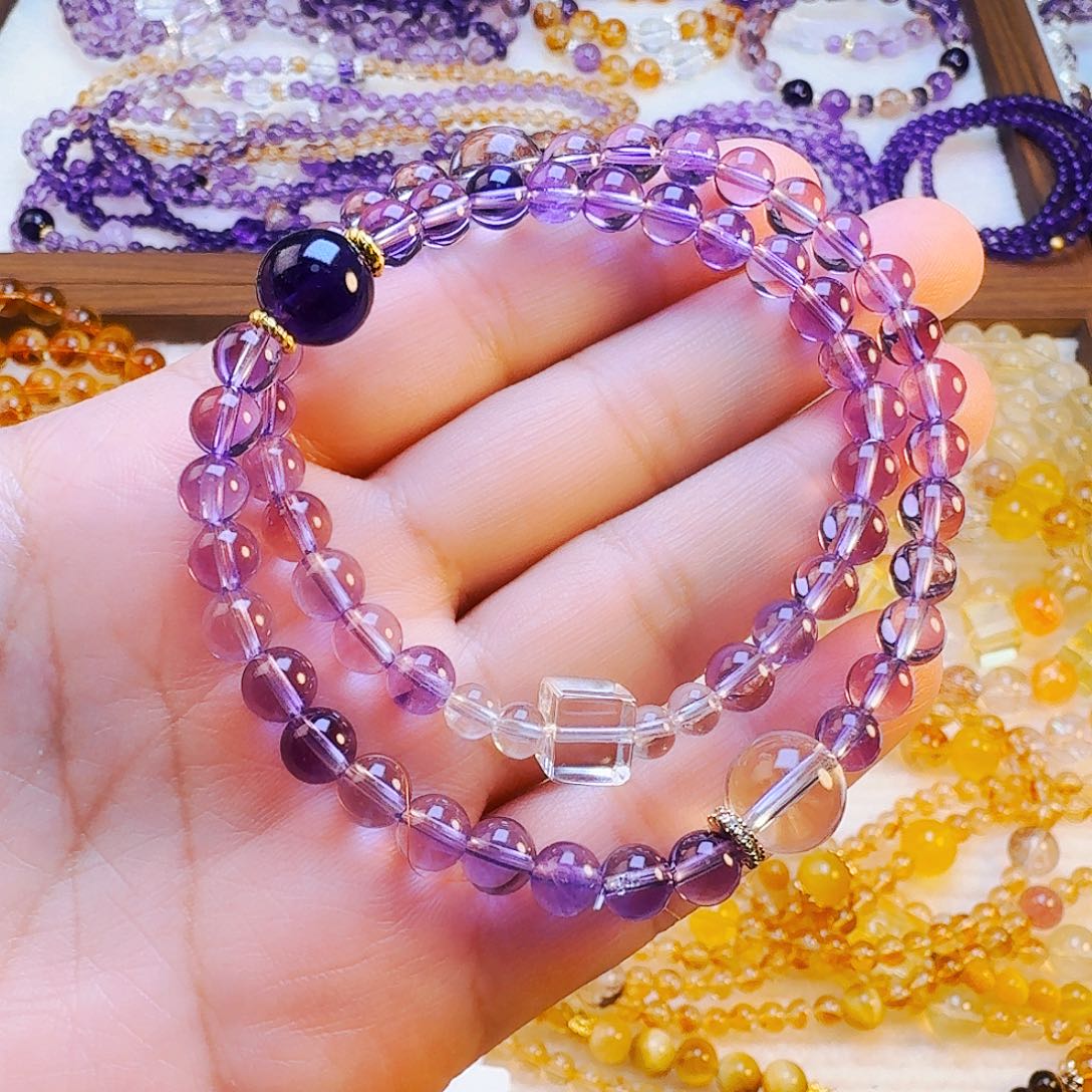 @***孩手链未镶嵌水晶紫水晶双圈