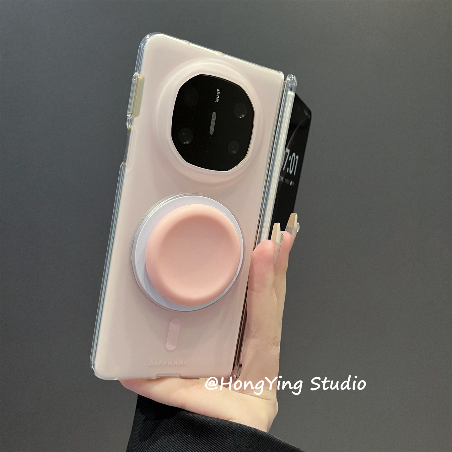 双层马卡龙纯色磁吸支架适用华为MateX6典藏版手机壳简约新款X6折