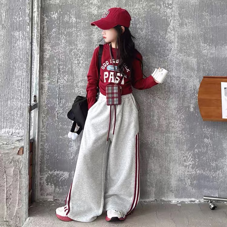 女童春秋季韩版休闲女套头春秋字母套装童装宽松欧若动感风套装