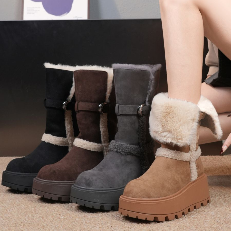 厚底增高两穿可翻折雪地靴2025新款冬季时尚加绒保暖棉靴短筒女靴